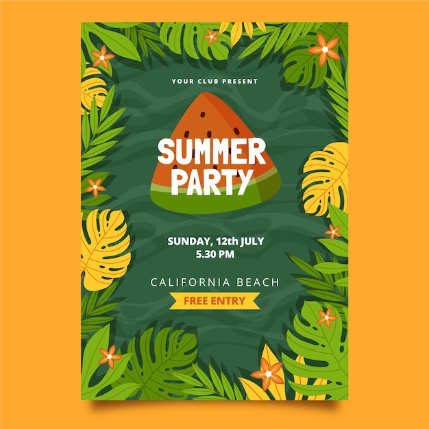 Organic flat summer party vertical poster template