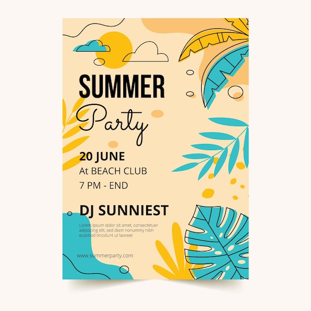 Organic flat summer party vertical poster template