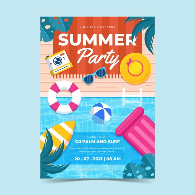 Organic flat summer party vertical poster template