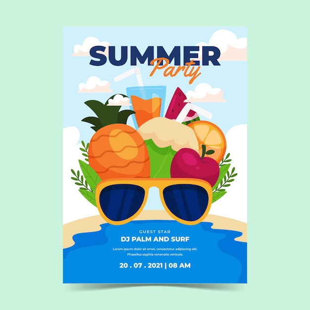 Organic flat summer party vertical poster template