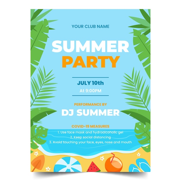 Free vector organic flat summer party vertical poster template