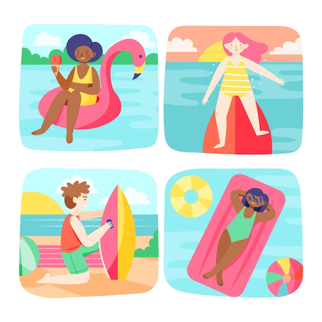 Free vector organic flat summer scenes collection