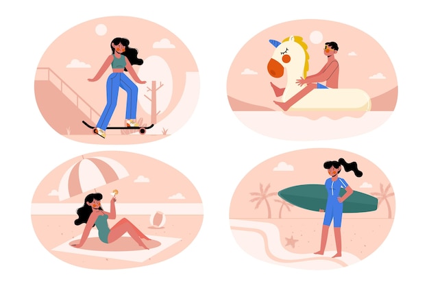 Free vector organic flat summer scenes collection