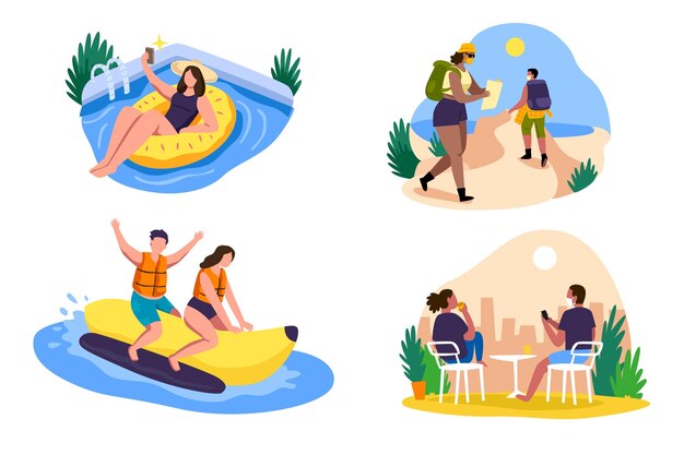 Organic flat summer scenes pack