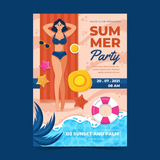 Organic flat summer vertical party poster template