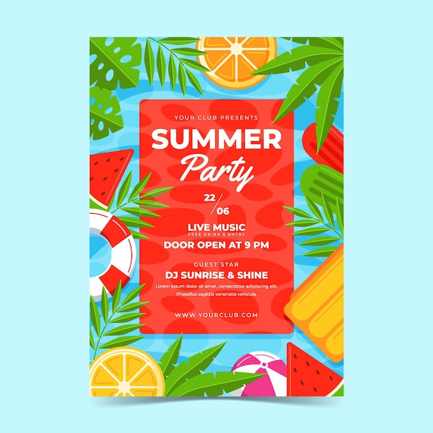 Organic flat summer vertical party poster template