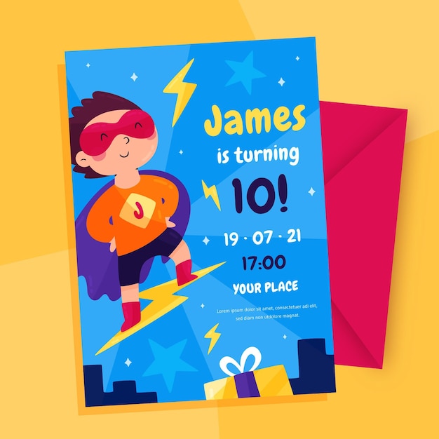 Free vector organic flat superhero birthday invitation template