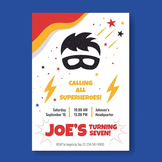 Free vector organic flat superhero birthday invitation template