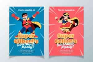 Free vector organic flat superhero birthday invitation template