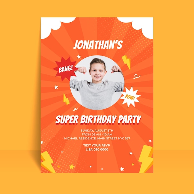 Free vector organic flat superhero birthday invitation  template