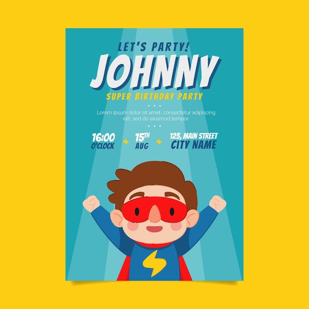 Free vector organic flat superhero birthday invitation template