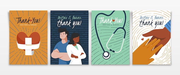 Free vector organic flat thank you doctors and nurses postcards