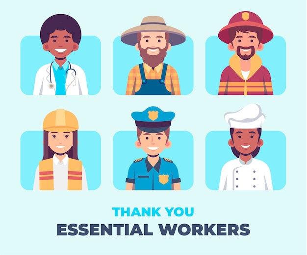 Free vector organic flat thank you essential workers collection