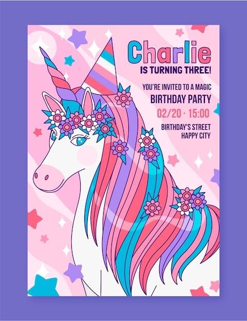 Free vector organic flat unicorn birthday invitation