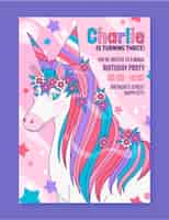 Free vector organic flat unicorn birthday invitation