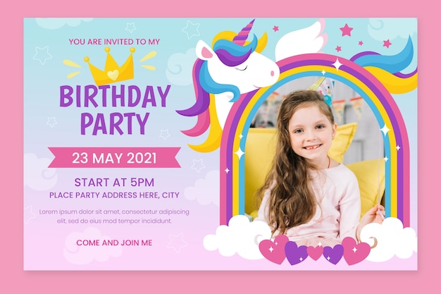 Organic Flat Unicorn Birthday Invitation