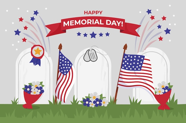 Vettore gratuito illustrazione di memorial day usa piatto organico