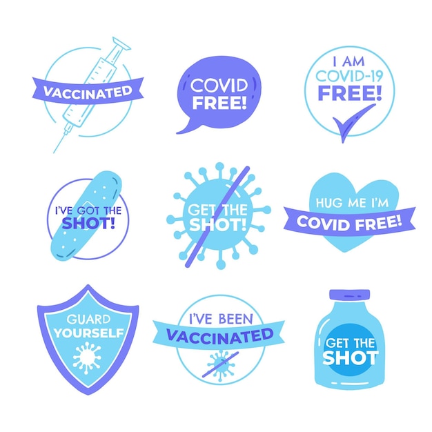 Collezione di badge campagna di vaccinazione biologica piatta