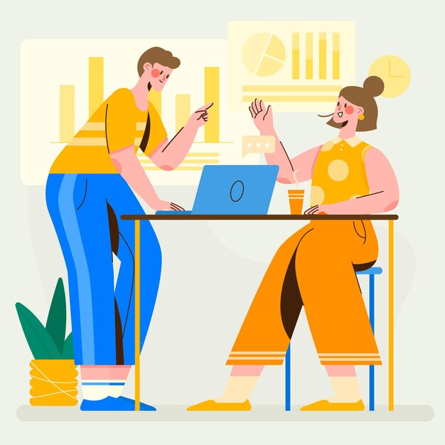 Organic flat working day scene illustration