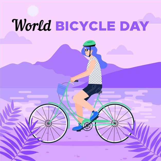 Organic flat world bicycle day illustration