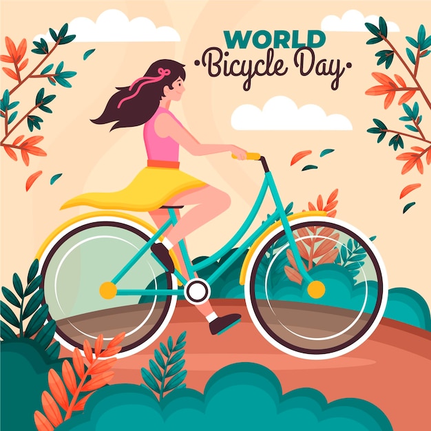 Organic flat world bicycle day illustration