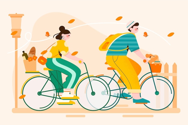 Organic flat world bicycle day illustration