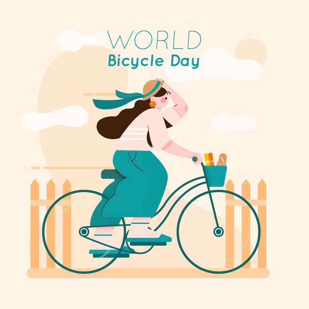 Illustrazione di giornata mondiale della bicicletta organica piatta