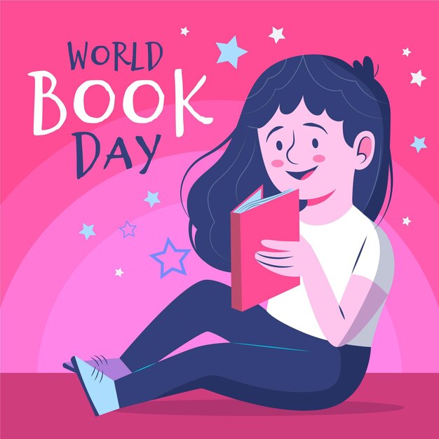 Органическая плоская иллюстрация всемирного дня книги с читающей женщиной