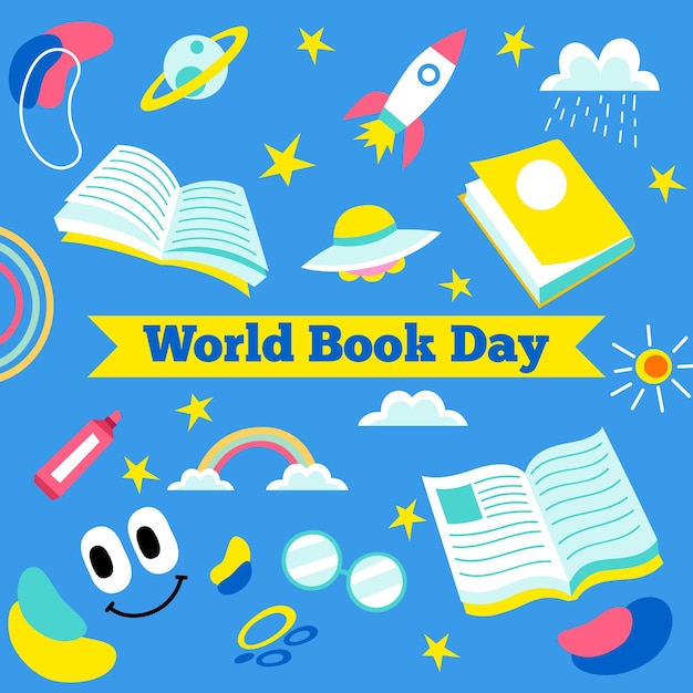 Organic flat world book day illustration