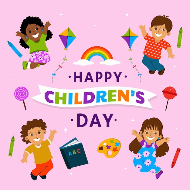 Organic flat world children's day illustration