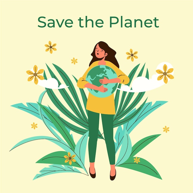 Бесплатное векторное изображение День окружающей среды органического плоского мира спасает планету