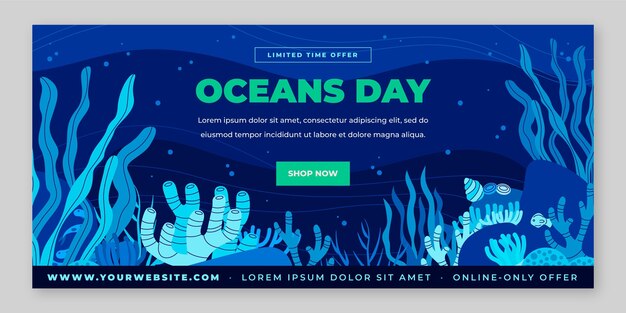Organic flat world oceans day banner template