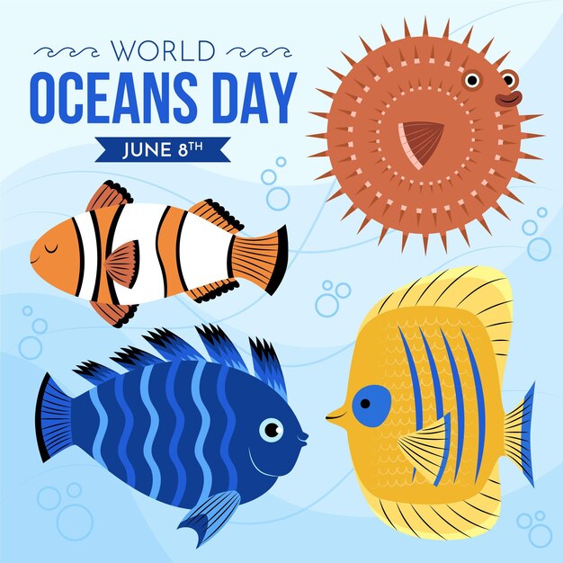 Органическая плоская иллюстрация всемирного дня океанов