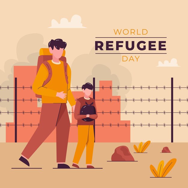 有機フラット世界難民の日のイラスト