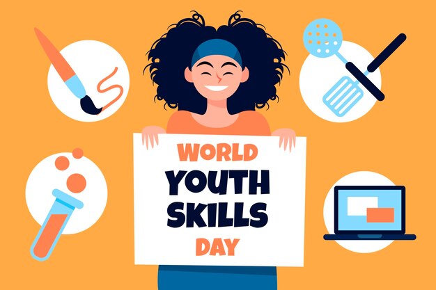 Organic flat world youth skills day illustration