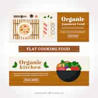 Free vector organic food banners in flat design