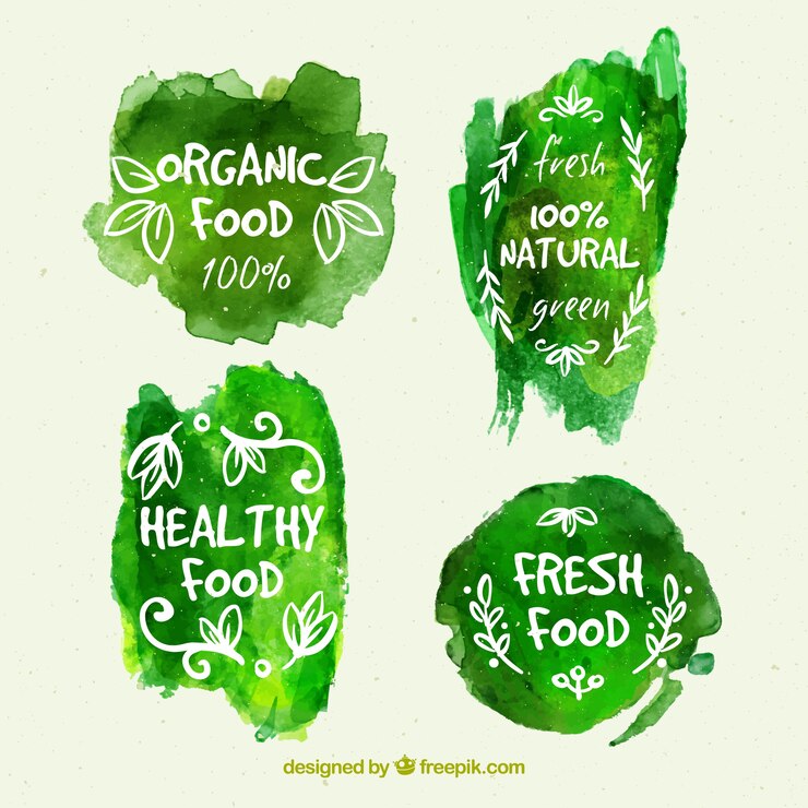 Free Vector organic food labels on paint stains