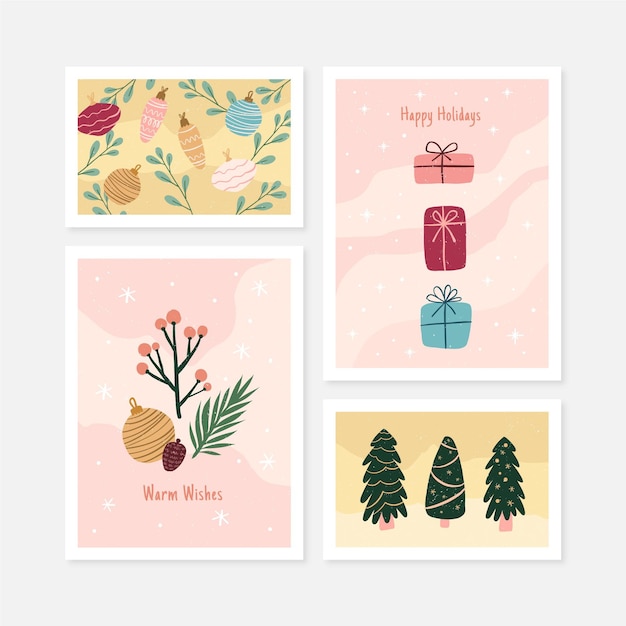 Free vector organic hand drawn christmas cards collection
