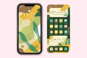 Free vector organic home screen template for smartphone