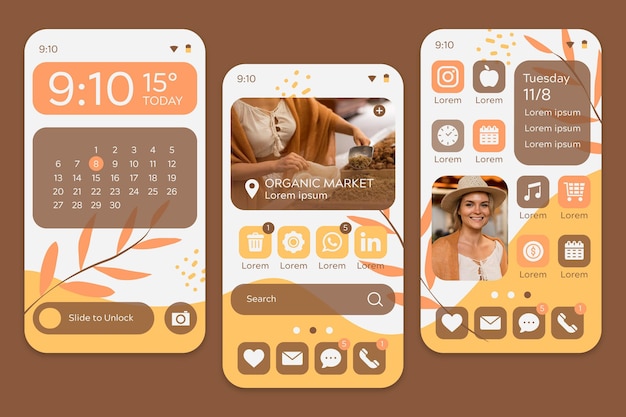 Organic home screen with woman