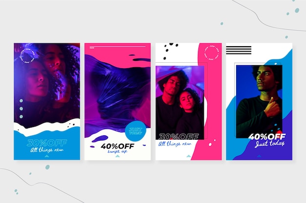 Vettore gratuito collezione di storie di vendita organiche di instagram