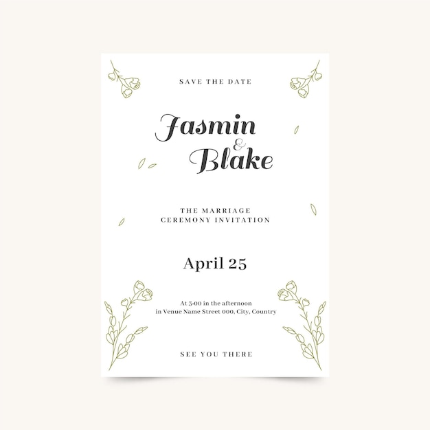 Free vector organic minimalist wedding invitation template