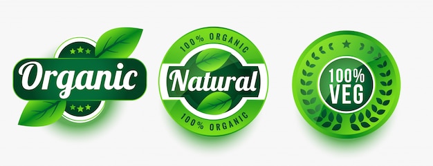 Vettore gratuito set di etichette di prodotti biologici vegetali naturali