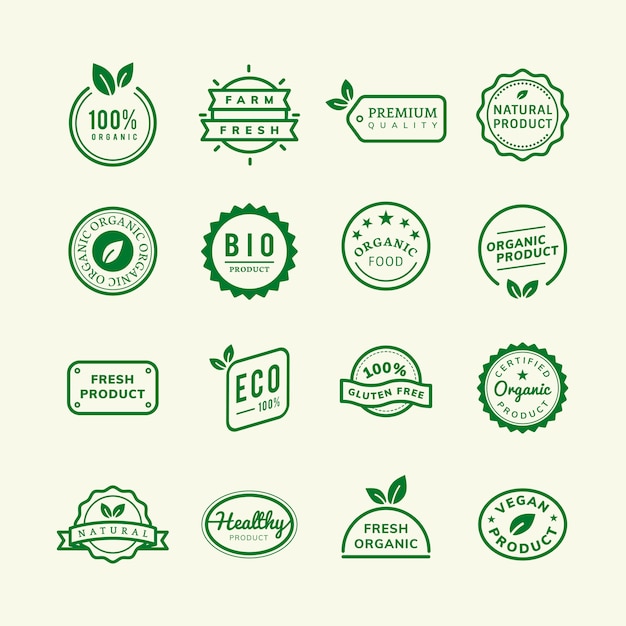 Organic product stamp emblems set illustration