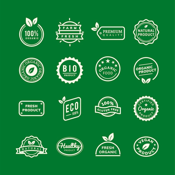 Free Vector organic product stamp emblems set illustration