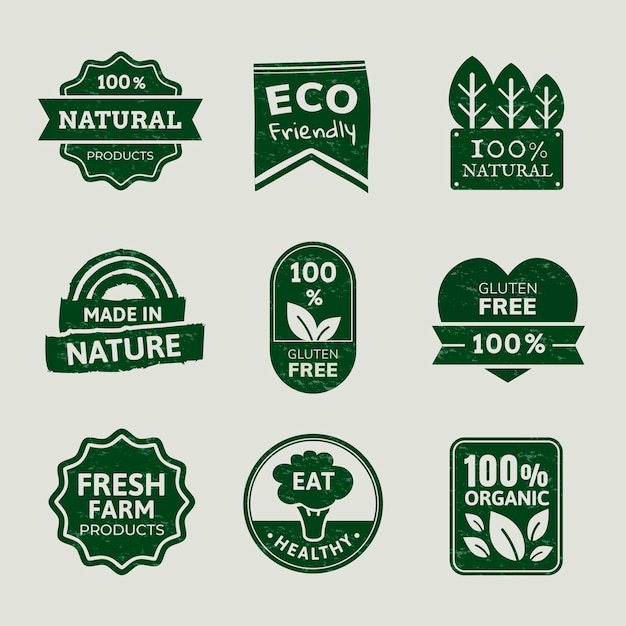 無料ベクター 有機製品のバッジは、食品マーケティングキャンペーンのベクトルを設定します