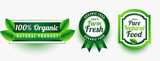 Free vector organic pure fresh natural food labels set