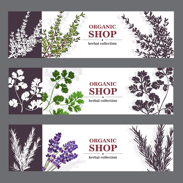 Free Vector organic shop banners with herbs