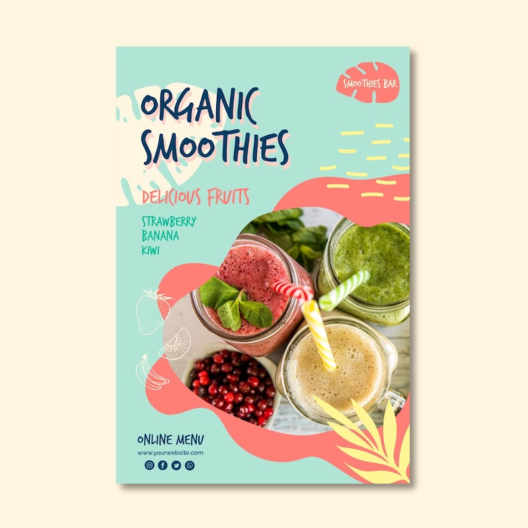 Free Vector organic smoothie natural detox a5 flyer