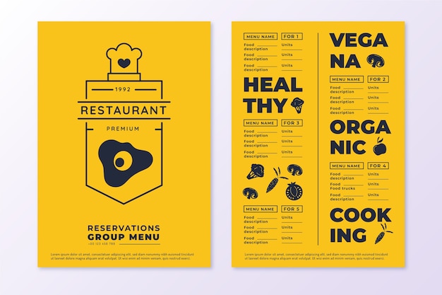 Free vector organic vegan restaurant menu template